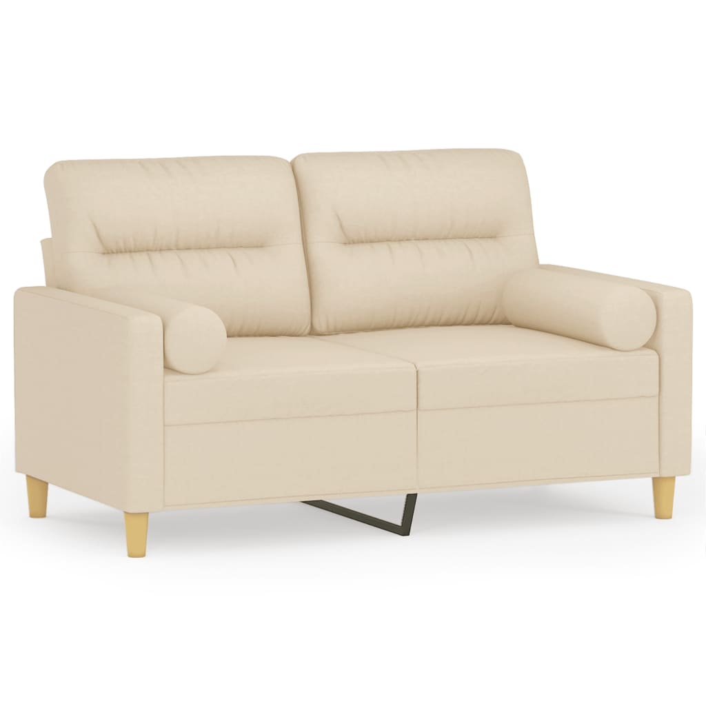 Canapea cu 2 locuri cu pernute, crem, 120 cm, textil