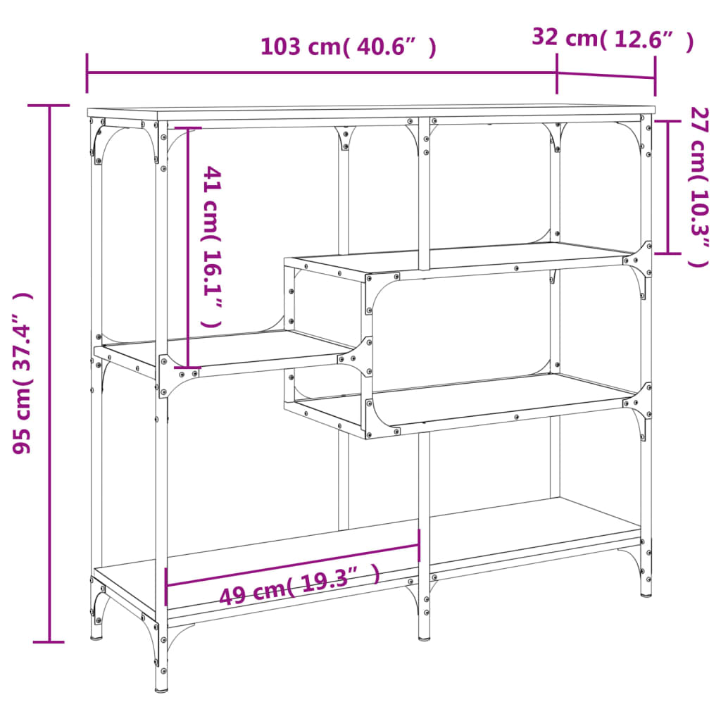 Masuta consola, gri sonoma, 103x32x95 cm, lemn prelucrat — imaginea 9