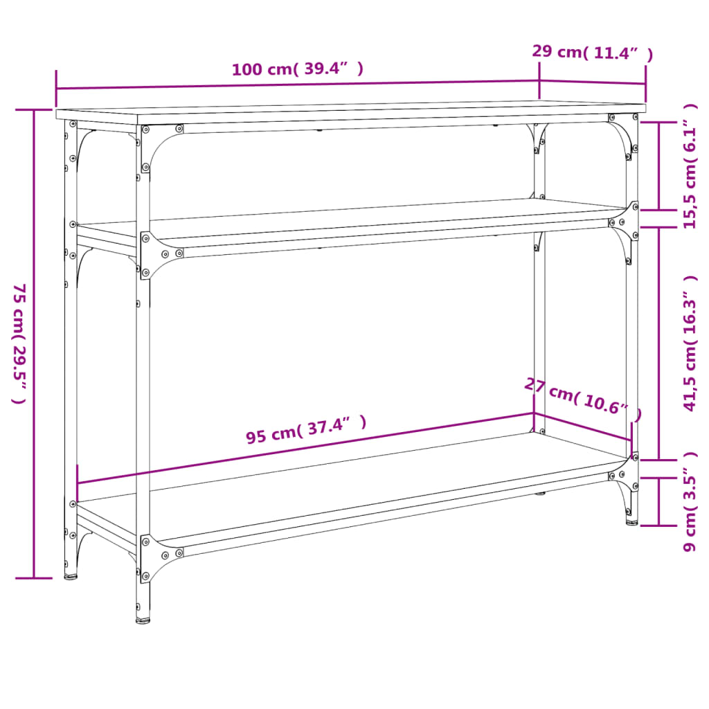 Masuta consola, gri sonoma, 100x29x75 cm, lemn prelucrat — imaginea 9