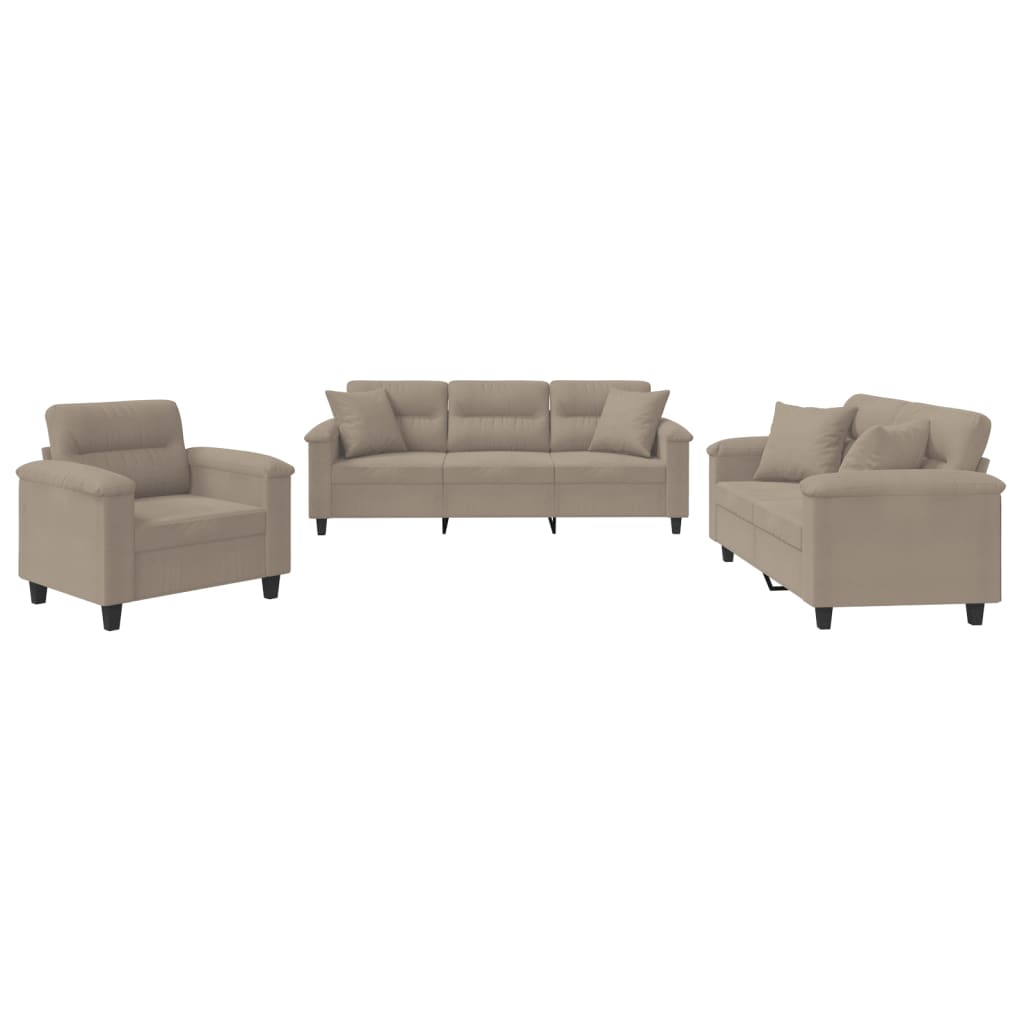 Set de canapele cu perne, 3 piese, gri taupe, microfibra