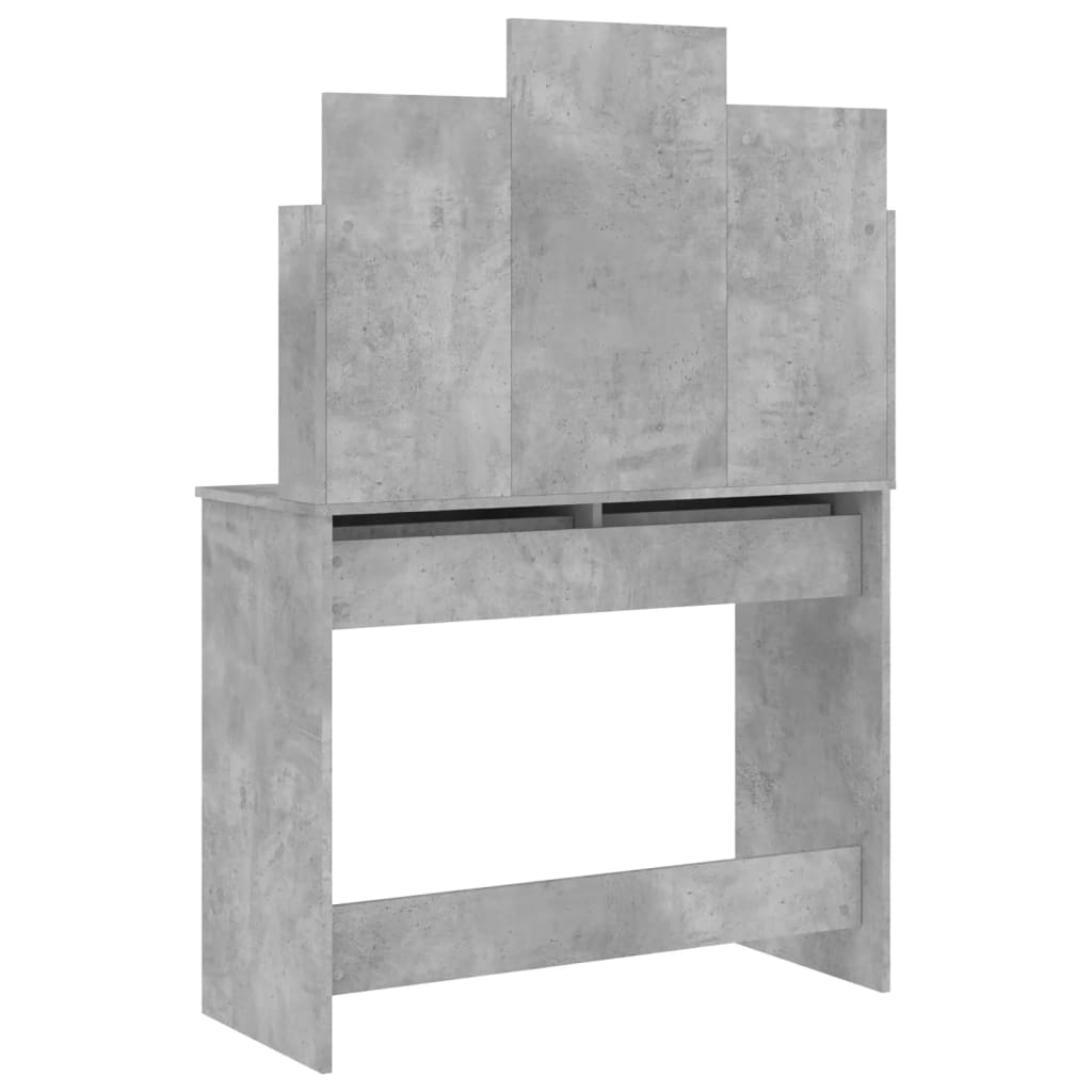 Masa de toaleta cu oglinda, gri beton, 96x39x142 cm - imagine 7