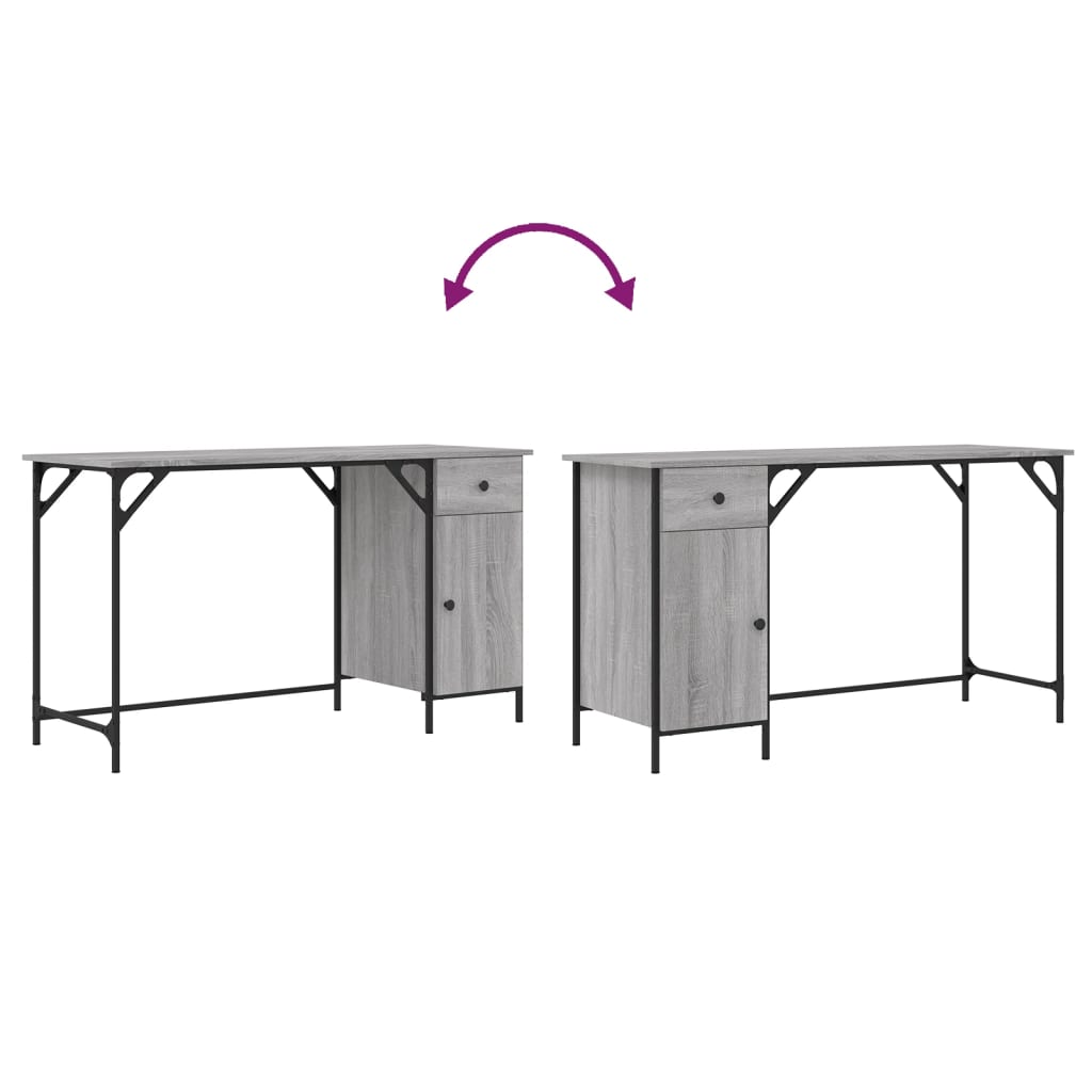 Birou de computer, sonoma gri, 131x48x75 cm, lemn prelucrat — imaginea 9