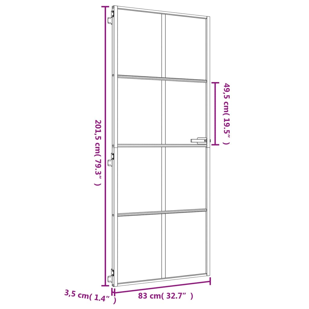 Usa de interior Slim auriu 83x201,5cm sticla temperata/aluminiu, auriu și mat, model 4x2 grilaje — imaginea 9
