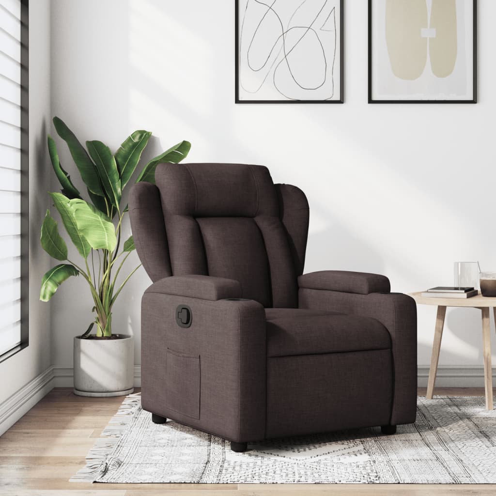 Fotoliu rabatabil, maro inchis, material textil — imaginea 2