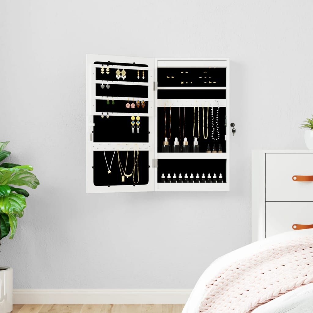 Dulap de bijuterii cu oglinda si lumini LED, de perete, alb — imaginea 2
