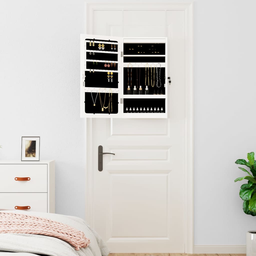 Dulap de bijuterii cu oglinda si lumini LED, de perete, alb — imaginea 3