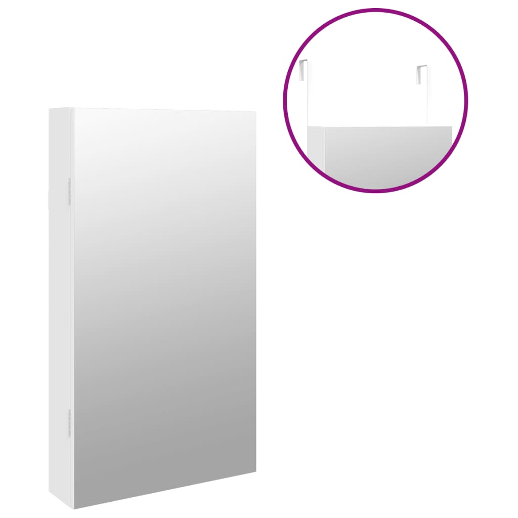 Dulap de bijuterii cu oglinda si lumini LED, de perete, alb — imaginea 9