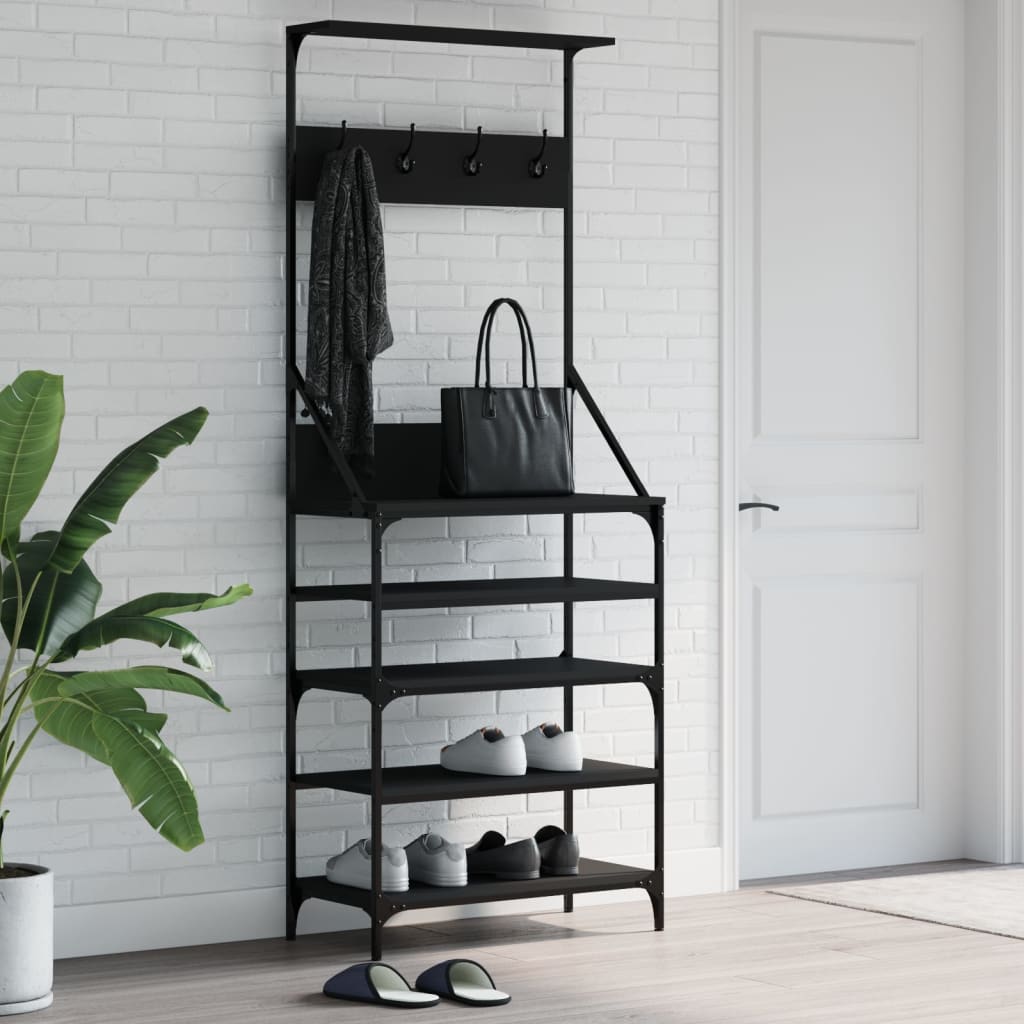Suport de haine cu raft de pantofi, negru, 70x34x184 cm — imaginea 2