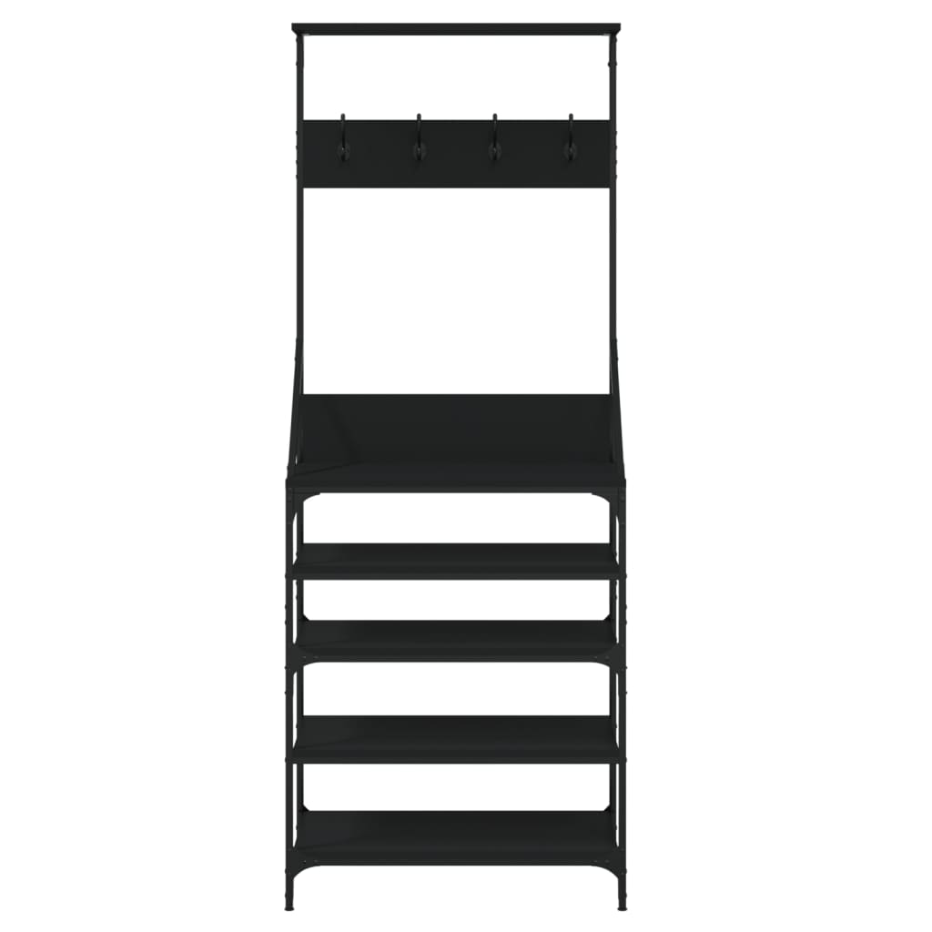 Suport de haine cu raft de pantofi, negru, 70x34x184 cm — imaginea 4