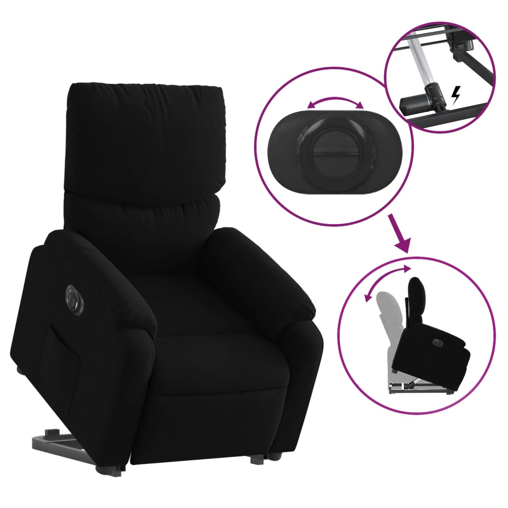 Fotoliu electric rabatabil cu ridicare, negru, textil — imaginea 10