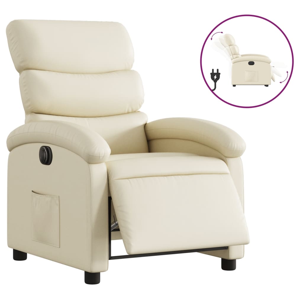 Fotoliu rabatabil electric, crem, piele ecologica