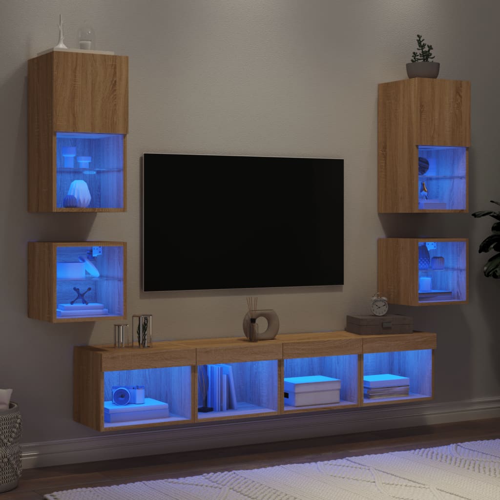 Unitati de perete TV cu LED-uri, 8 piese, stejar sonoma, lemn — imaginea 2