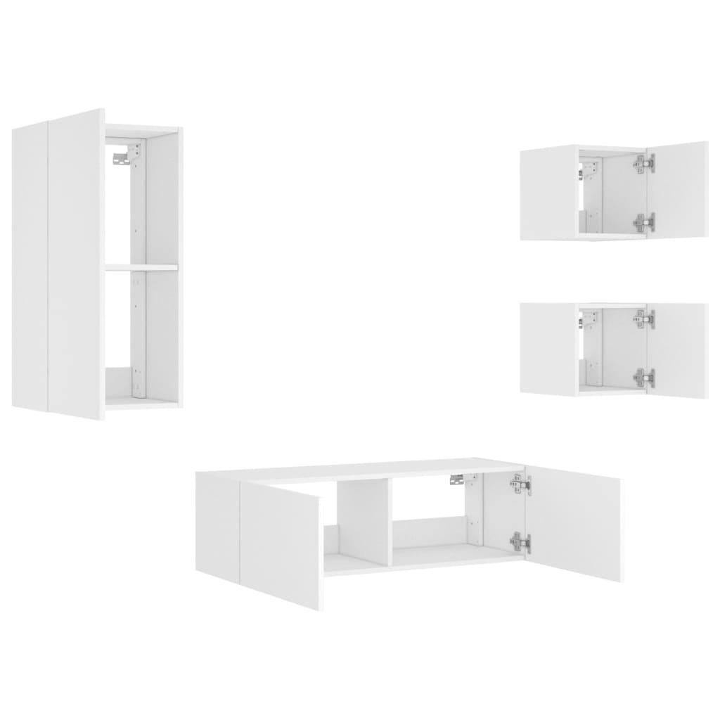 Comode TV de perete cu lumini LED, 4 piese, alb — imaginea 6