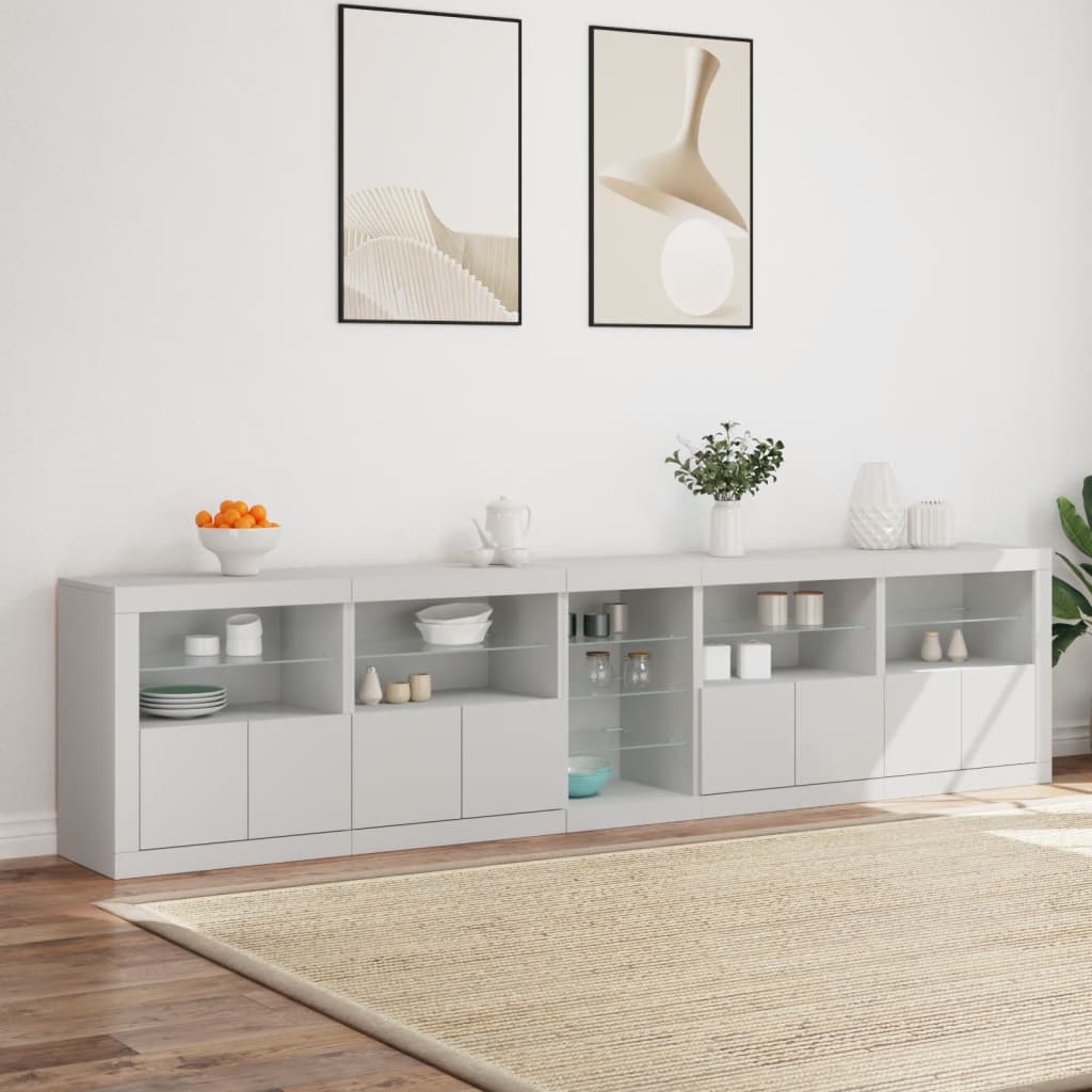 Servanta cu lumini LED, alb, 283x37x67 cm — imaginea 4