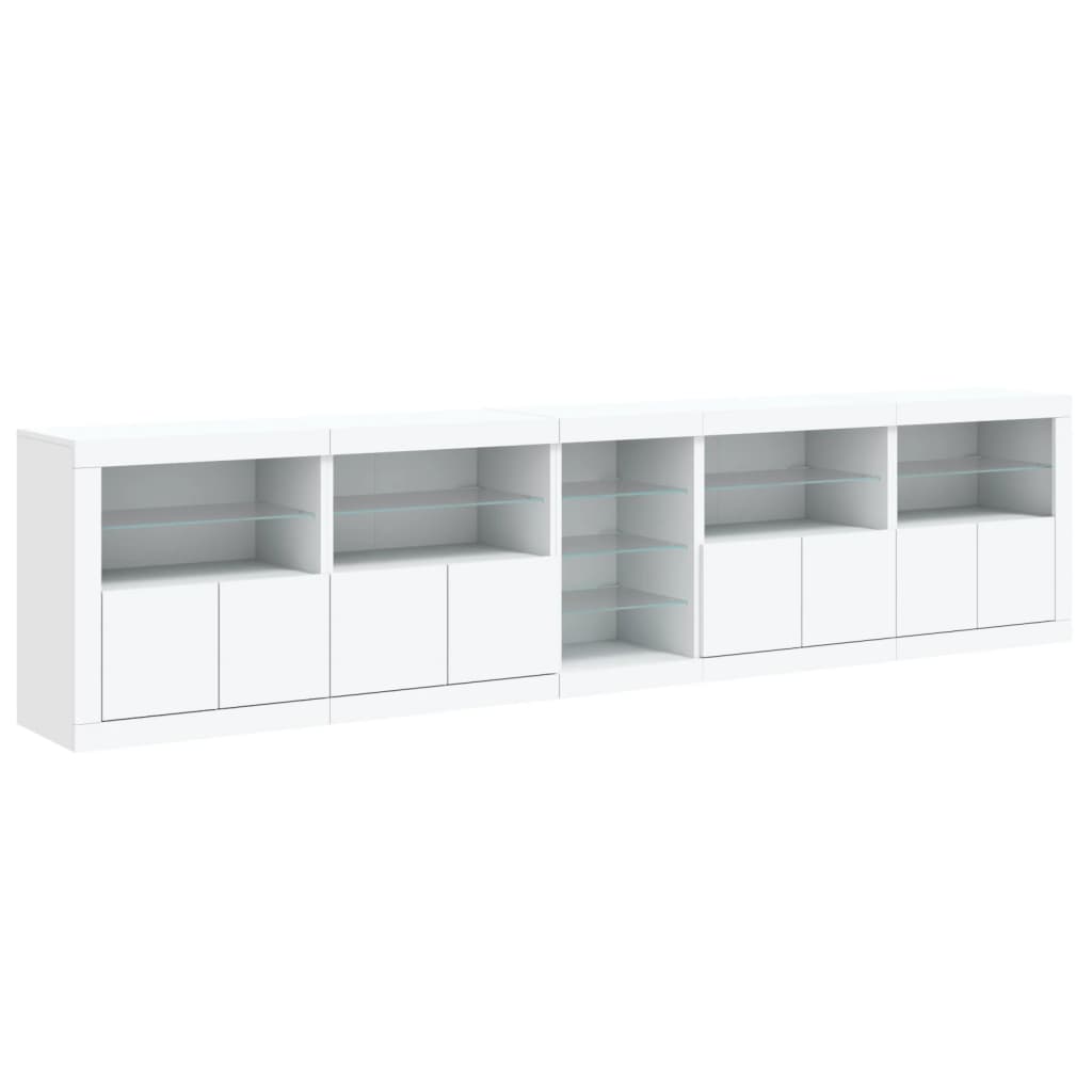 Servanta cu lumini LED, alb, 283x37x67 cm — imaginea 6