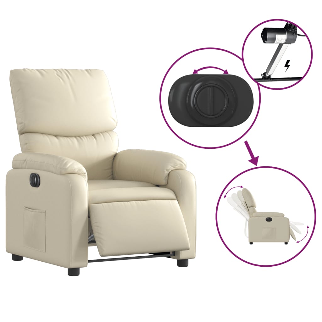 Fotoliu rabatabil electric, crem, piele ecologica — imaginea 5
