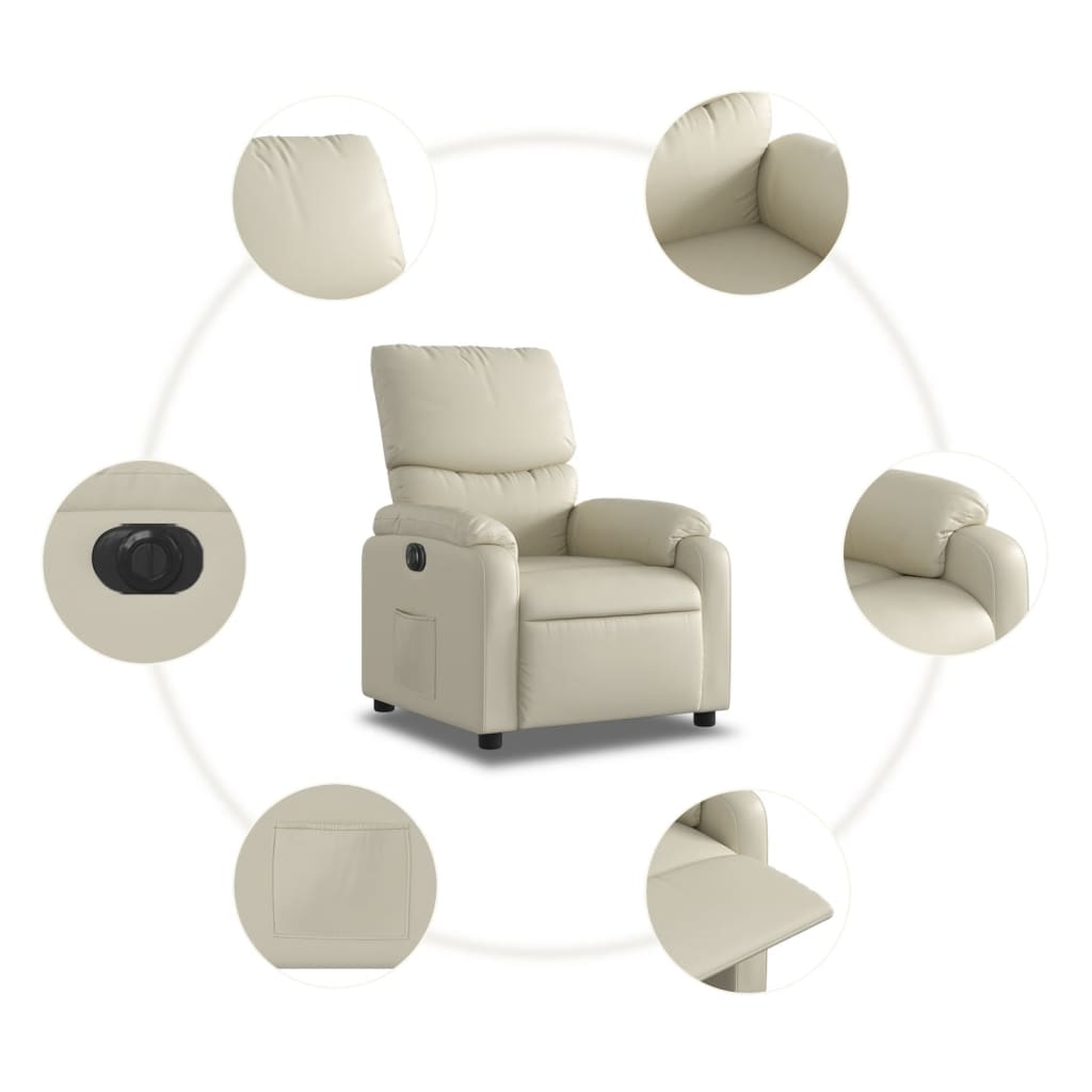 Fotoliu rabatabil electric, crem, piele ecologica — imaginea 7