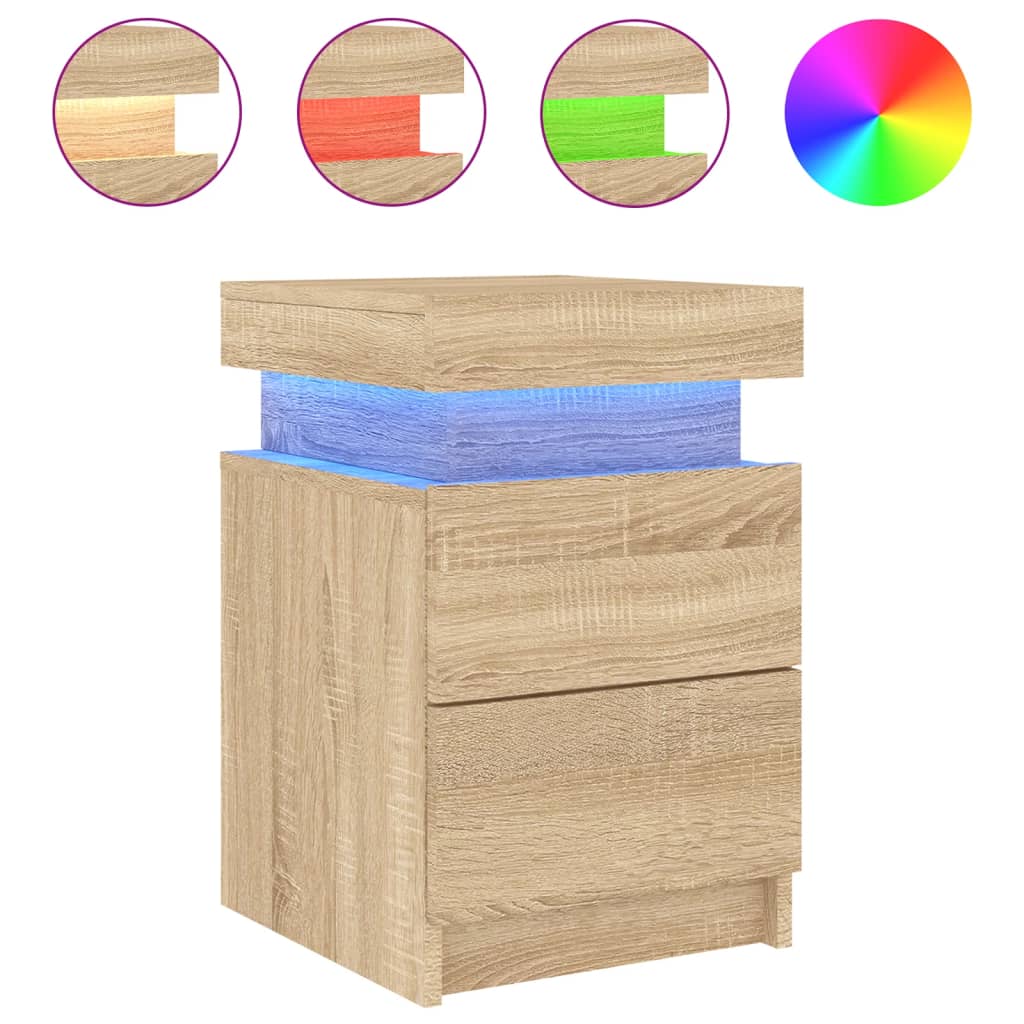 Noptiera cu lumini LED, stejar sonoma, 35x39x55 cm