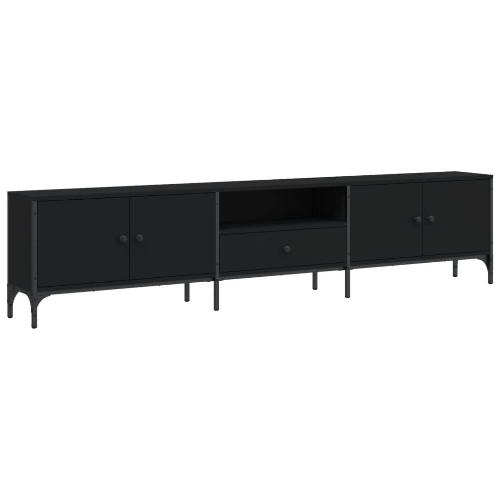 Comoda TV cu sertar, negru, 200x25x44 cm, lemn prelucrat
