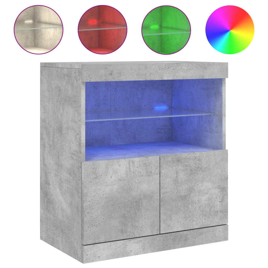 Servanta cu lumini LED, gri beton, 60x37x67 cm