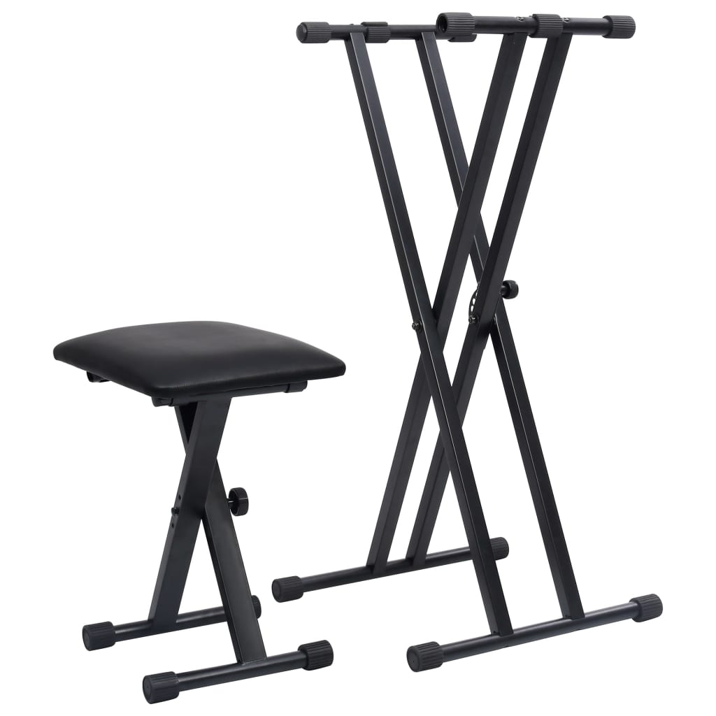 Set suport de claviatura dublu si taburet, negru