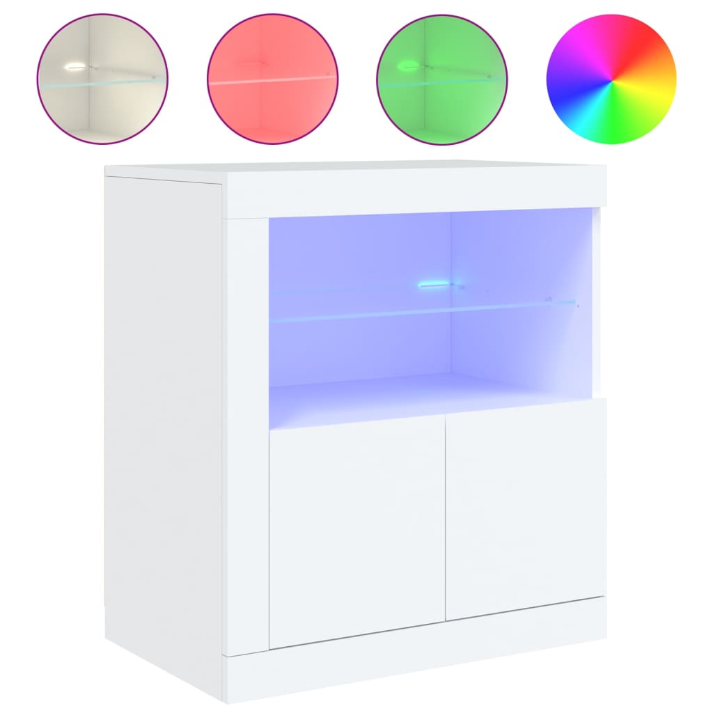 Servanta cu lumini LED, alb, 60,5x37x67 cm