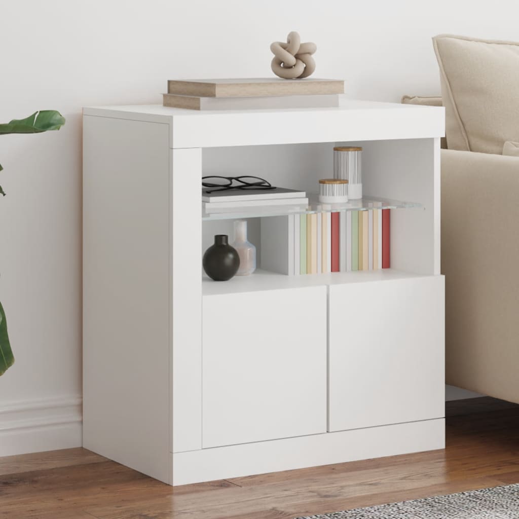 Servanta cu lumini LED, alb, 60,5x37x67 cm — imaginea 2