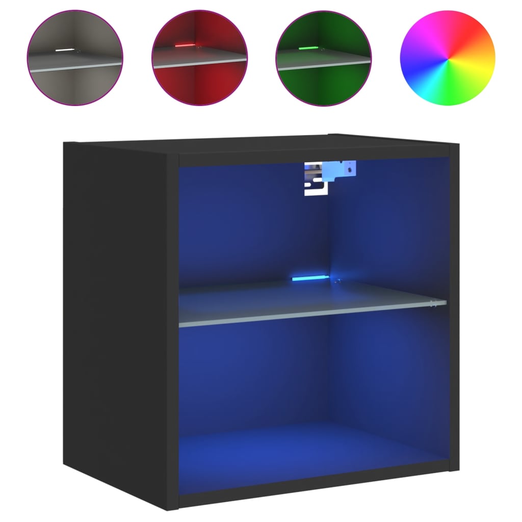 Noptiera cu lumini LED montata pe perete, negru