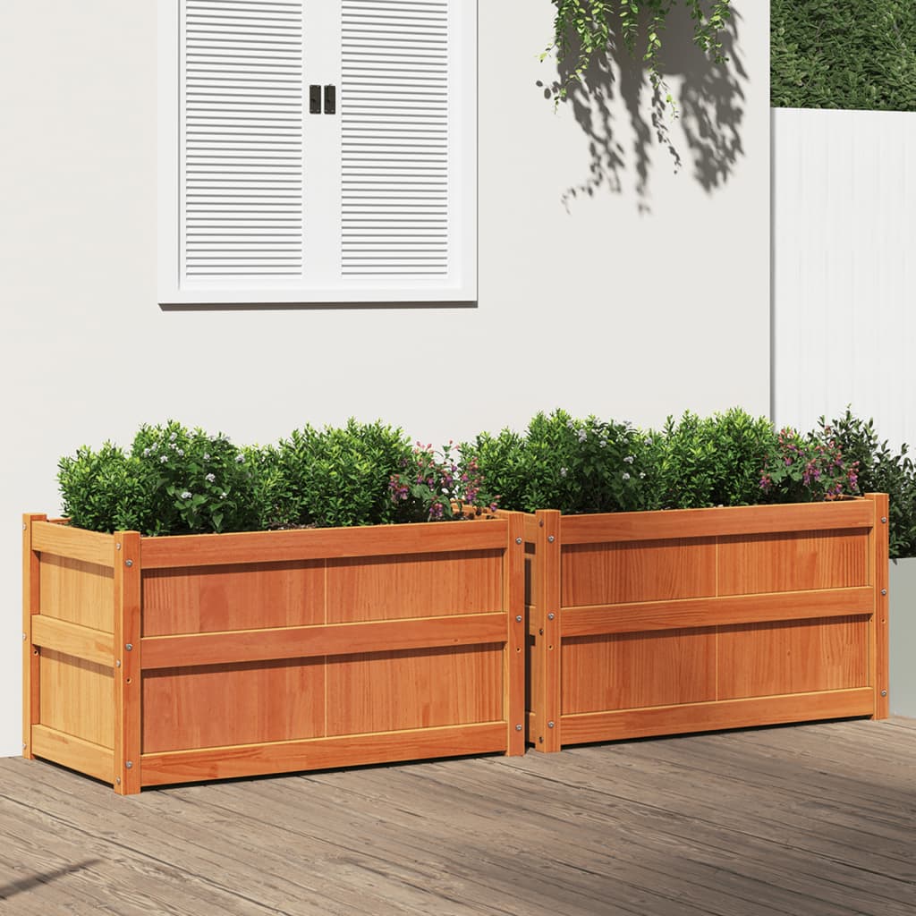Jardiniere de gradina, 2 buc., maro ceruit, lemn masiv de pin — imaginea 2