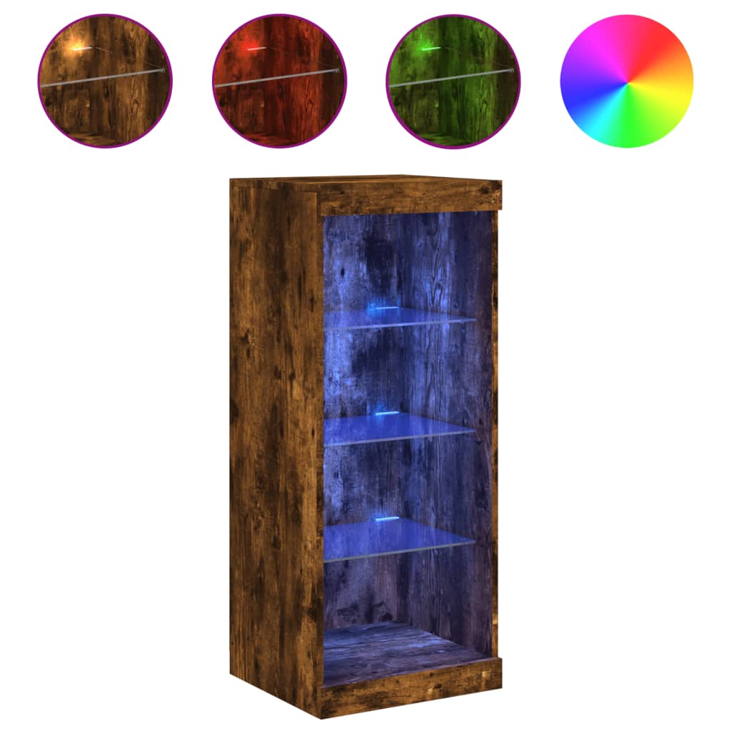 Servanta cu lumini LED, stejar fumuriu, 41x37x100 cm