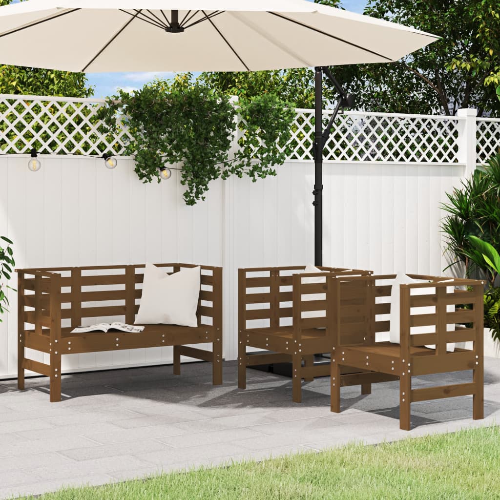 Set mobilier de gradina, 3 piese, maro miere, lemn masiv de pin — imaginea 2