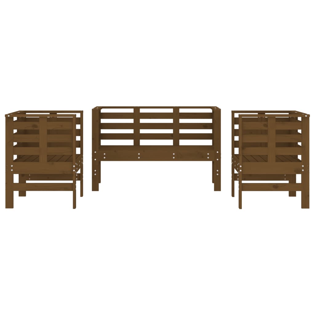 Set mobilier de gradina, 3 piese, maro miere, lemn masiv de pin — imaginea 4