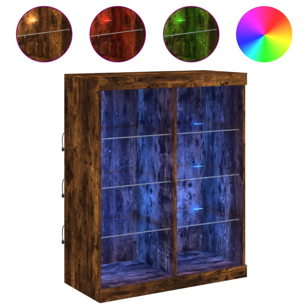 Servanta cu lumini LED, stejar fumuriu, 81x37x100 cm