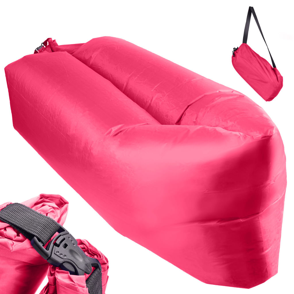 Saltea Autogonflabila "Lazy Bag" tip sezlong, 230 x 70 cm, culoare Roz, pentru camping, plaja sau piscina