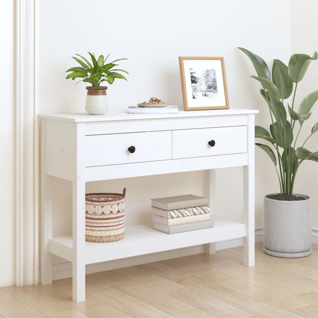 Masa consola, alb, 100x35x75 cm, lemn masiv de pin — imaginea 2