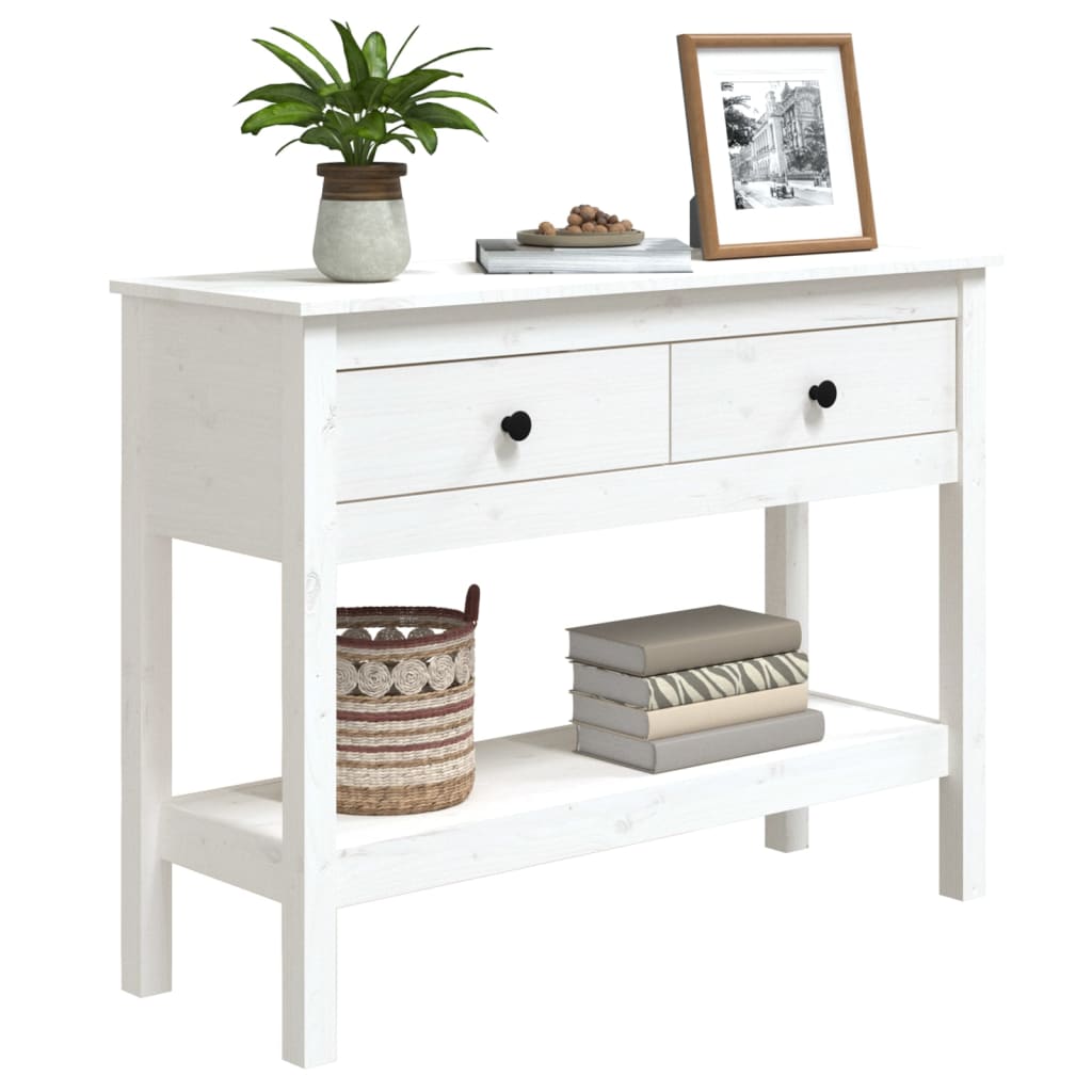 Masa consola, alb, 100x35x75 cm, lemn masiv de pin — imaginea 4