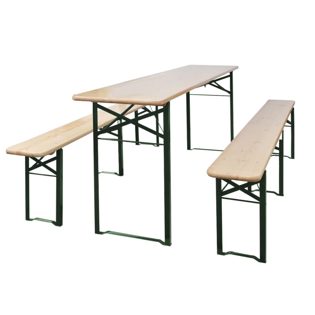 Masa pentru bere pliabila cu 2 banci, 220 cm, lemn de brad