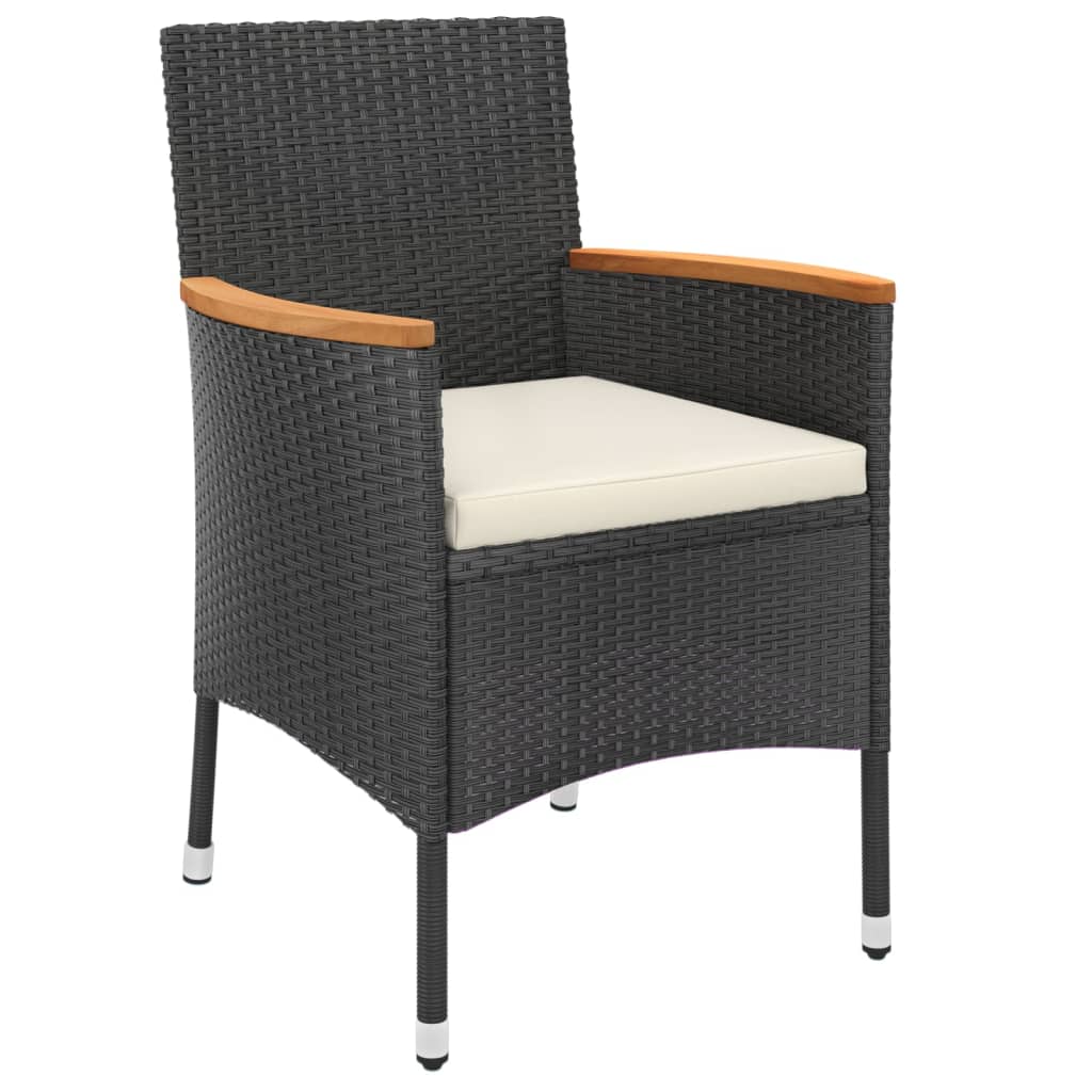 Set bistro de gradina cu perne, 3 piese, negru, poliratan — imaginea 4