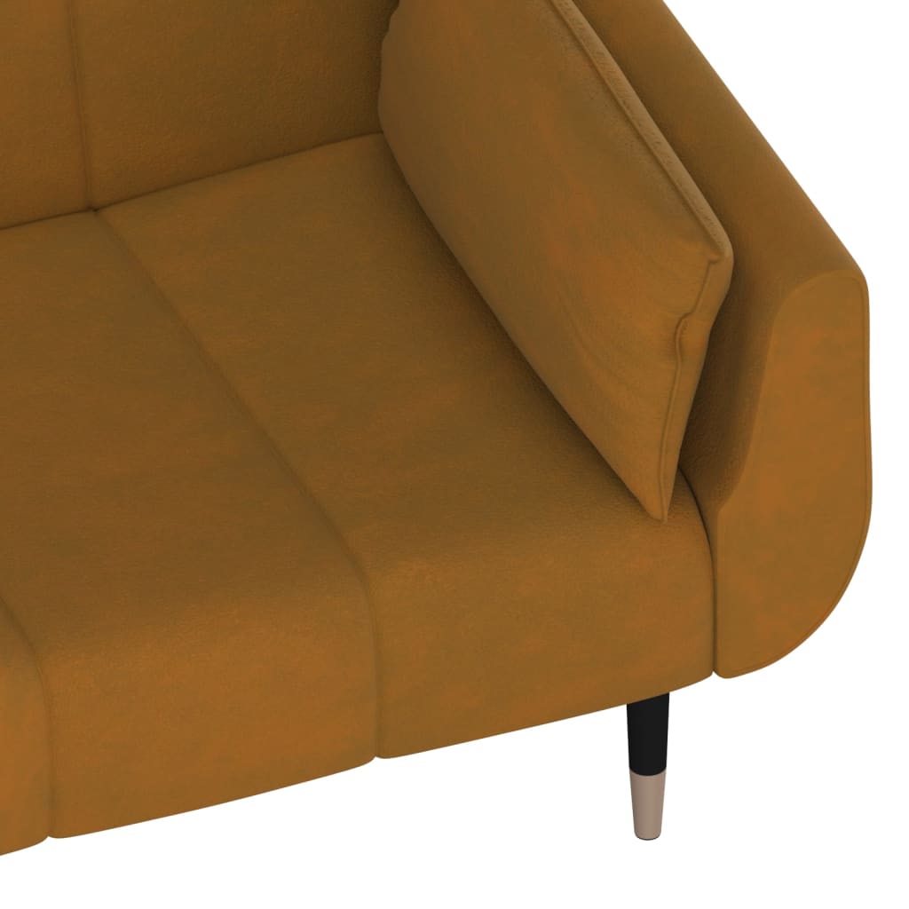 Canapea extensibila cu 2 locuri, 2 perne, maro, catifea — imaginea 11