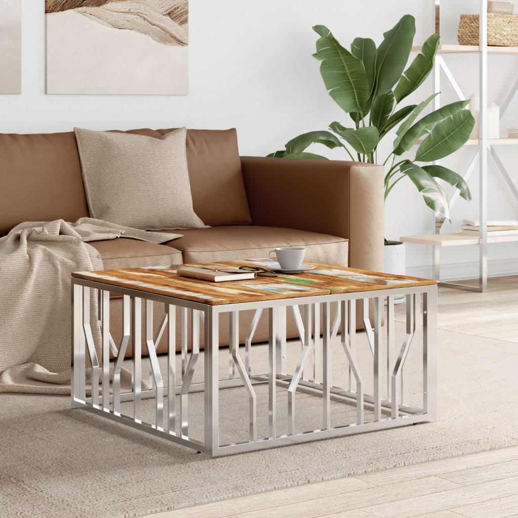 Masuta de cafea din otel inoxidabil si lemn masiv reciclat — imaginea 2