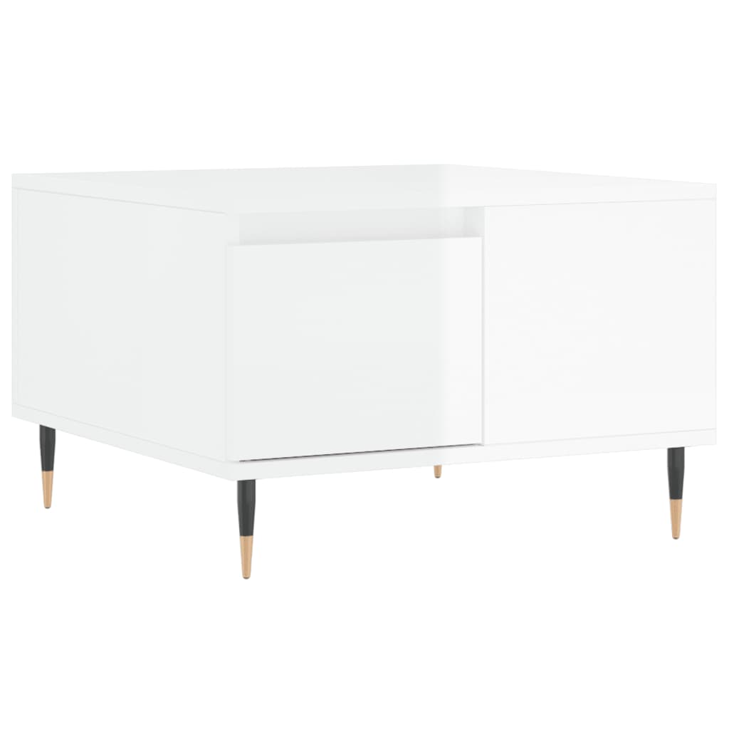 Masuta de cafea, alb extralucios, 55x55x36,5 cm, lemn prelucrat