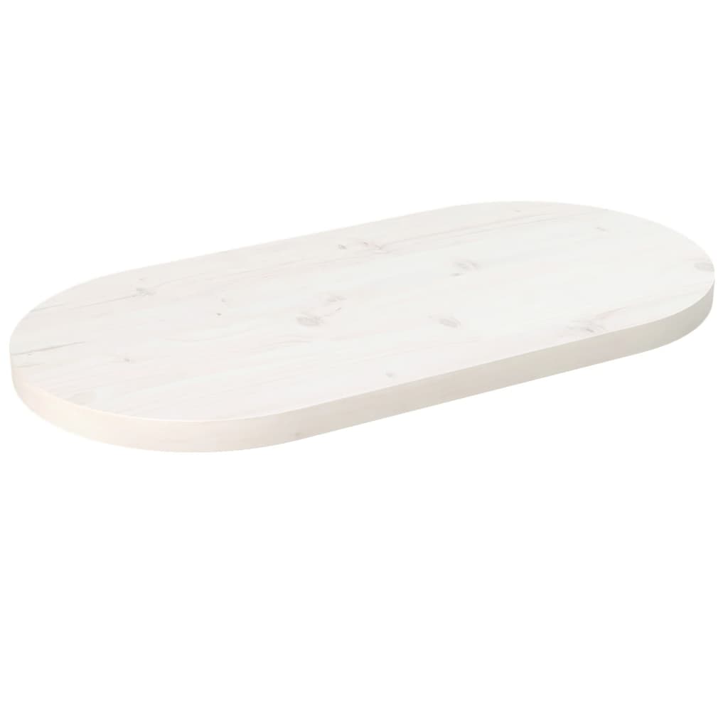 Blat de masa, alb, 60x30x2,5 cm, lemn masiv de pin, oval