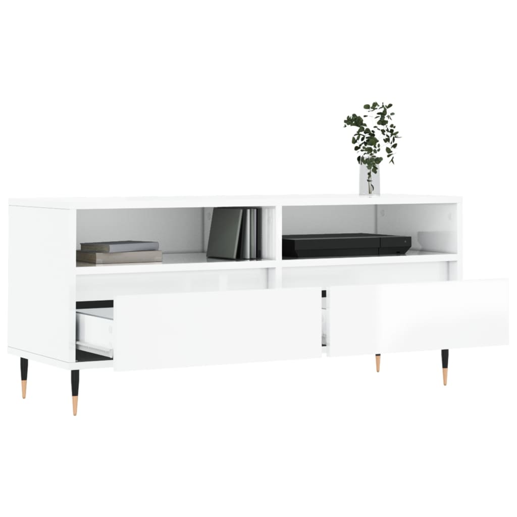 Comoda TV, alb extralucios, 100x34,5x44,5 cm, lemn prelucrat — imaginea 4