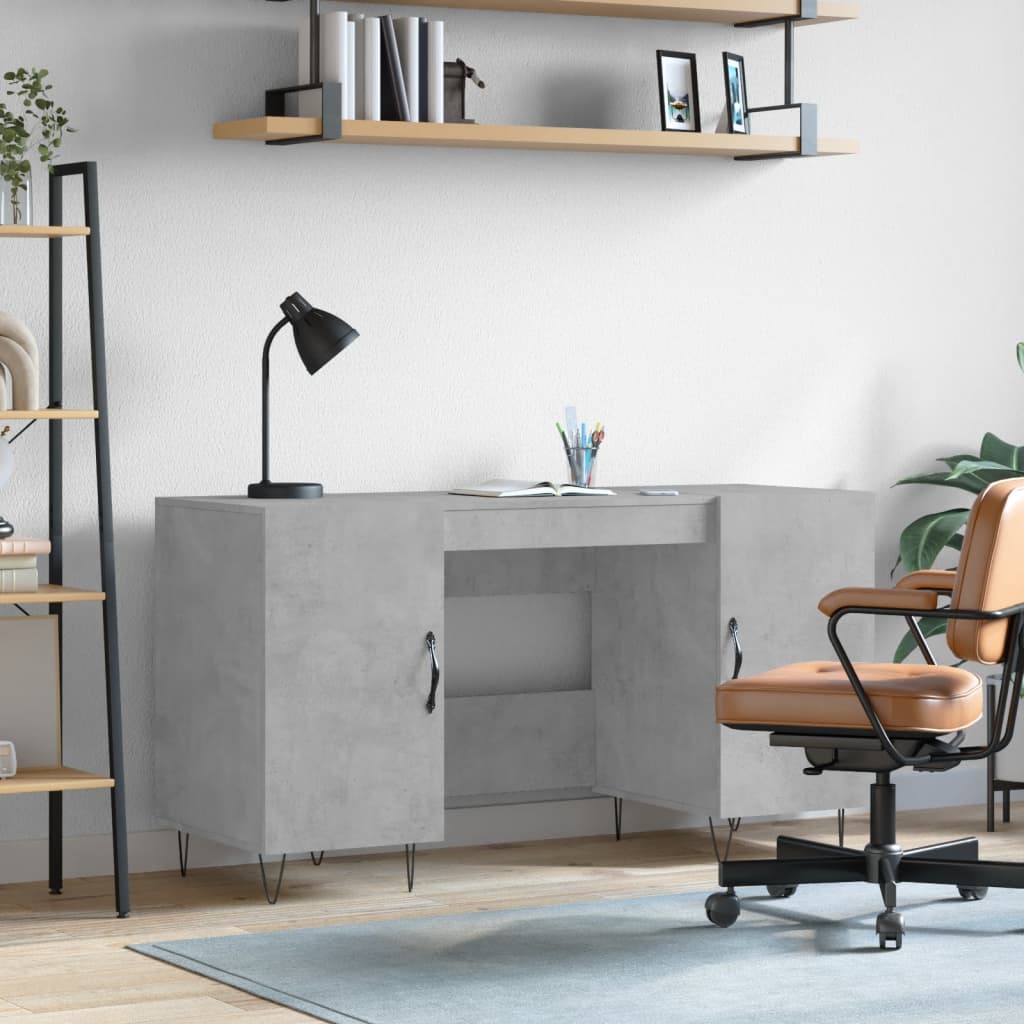 Birou, gri beton, 140x50x75 cm, lemn compozit — imaginea 2