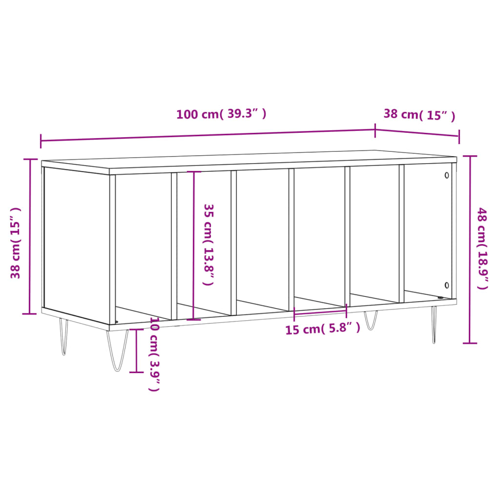 Dulap pentru discuri gri sonoma, 100x38x48 cm, lemn prelucrat — imaginea 9