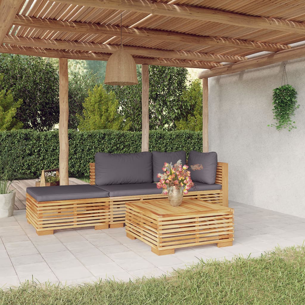 Set mobilier gradina cu perne, 4 piese, lemn masiv de tec — imaginea 2