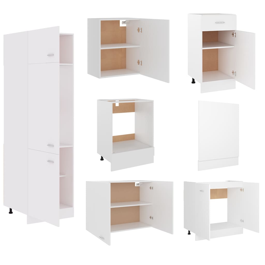 Set dulapuri de bucatarie, 7 piese, alb, lemn prelucrat — imaginea 5