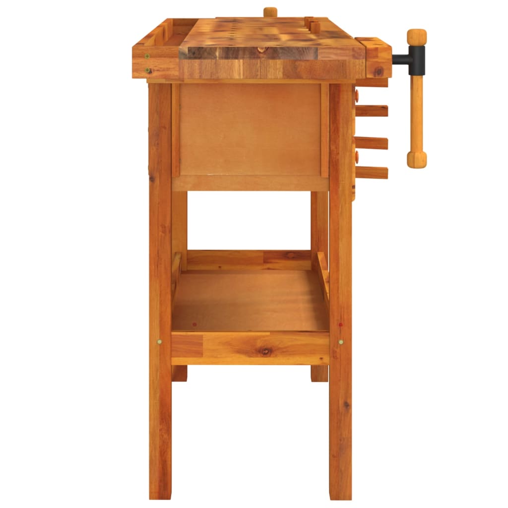 Banc de lucru cu sertare si menghine, 124x52x83 cm, lemn acacia — imaginea 5