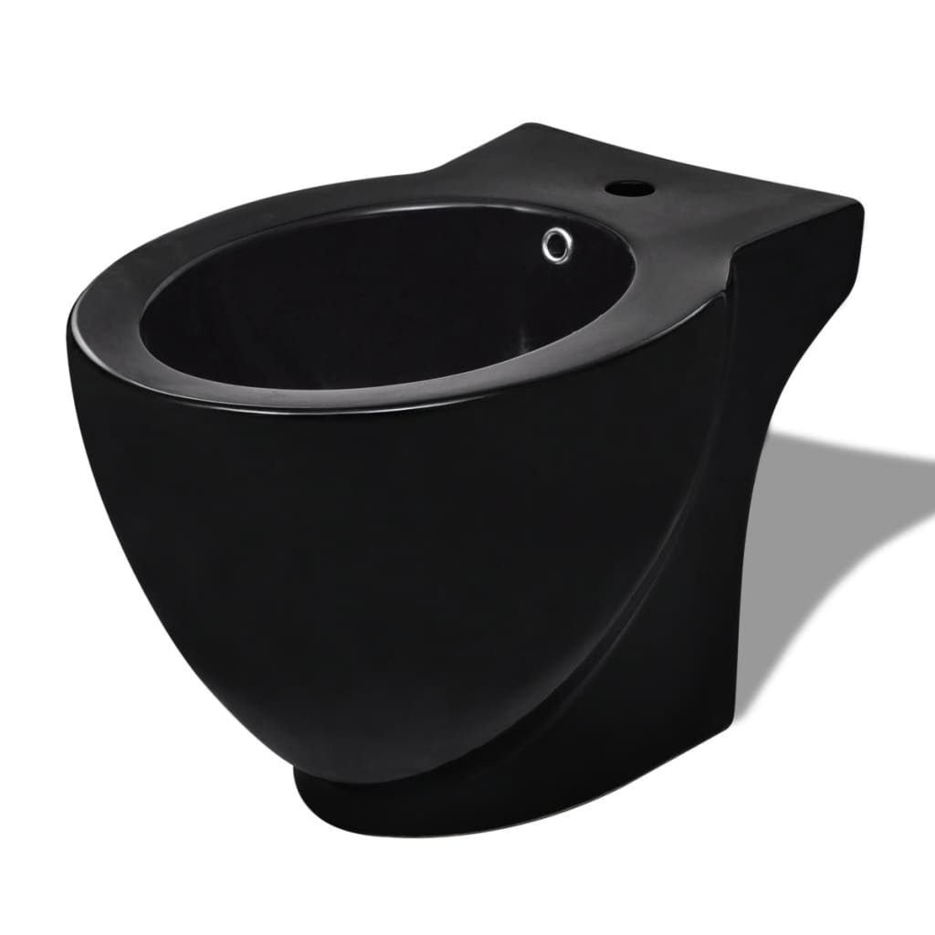 Bideu rotund pe pardoseala, negru, ceramica calitate superioara
