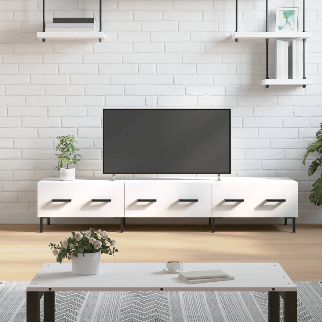 Comoda TV, alb, 150x36x30 cm, lemn prelucrat — imaginea 2